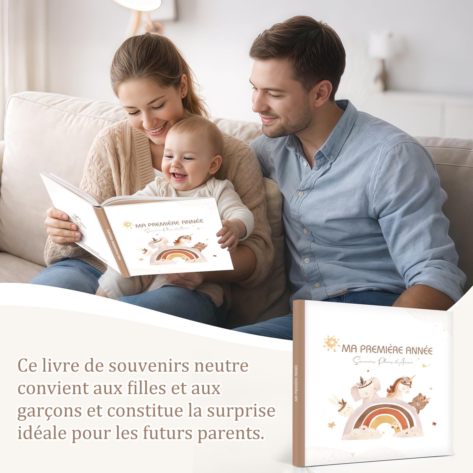 Hyggartn Livre de Naissance et Album Photo Bébé 84 Pages avec Autocollants - Journal à Remplir Photos et Textes, Cadeau Baptême Fille Garçon Fête Prénatale (Motif arc-en-ciel)