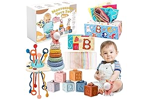FEBALHS Montessori Toys for 4+ Months Baby Girl, 4-in-1 Montessori Toys: Stacking...