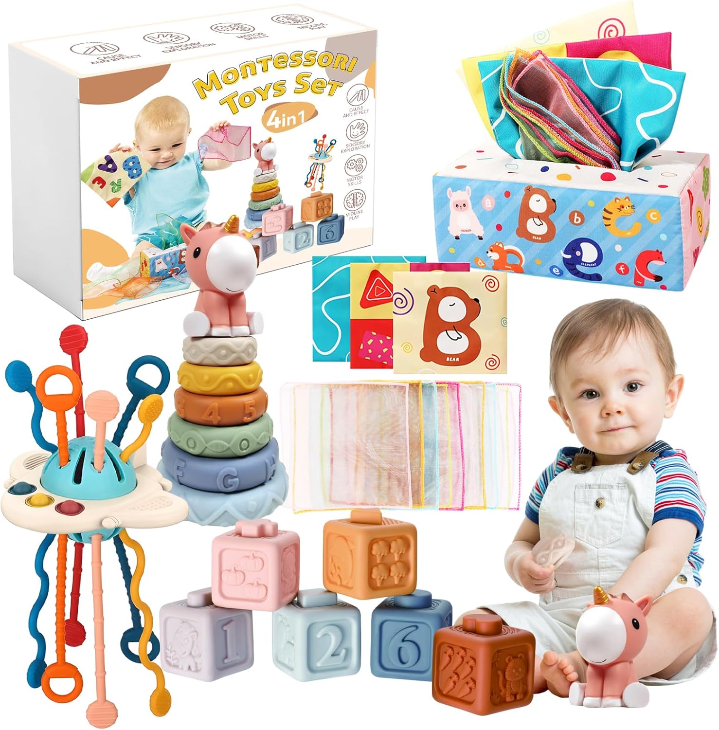 Montessori Baby Toys 612 Months, 4 in 1 Montessori Toys Set 6 Months