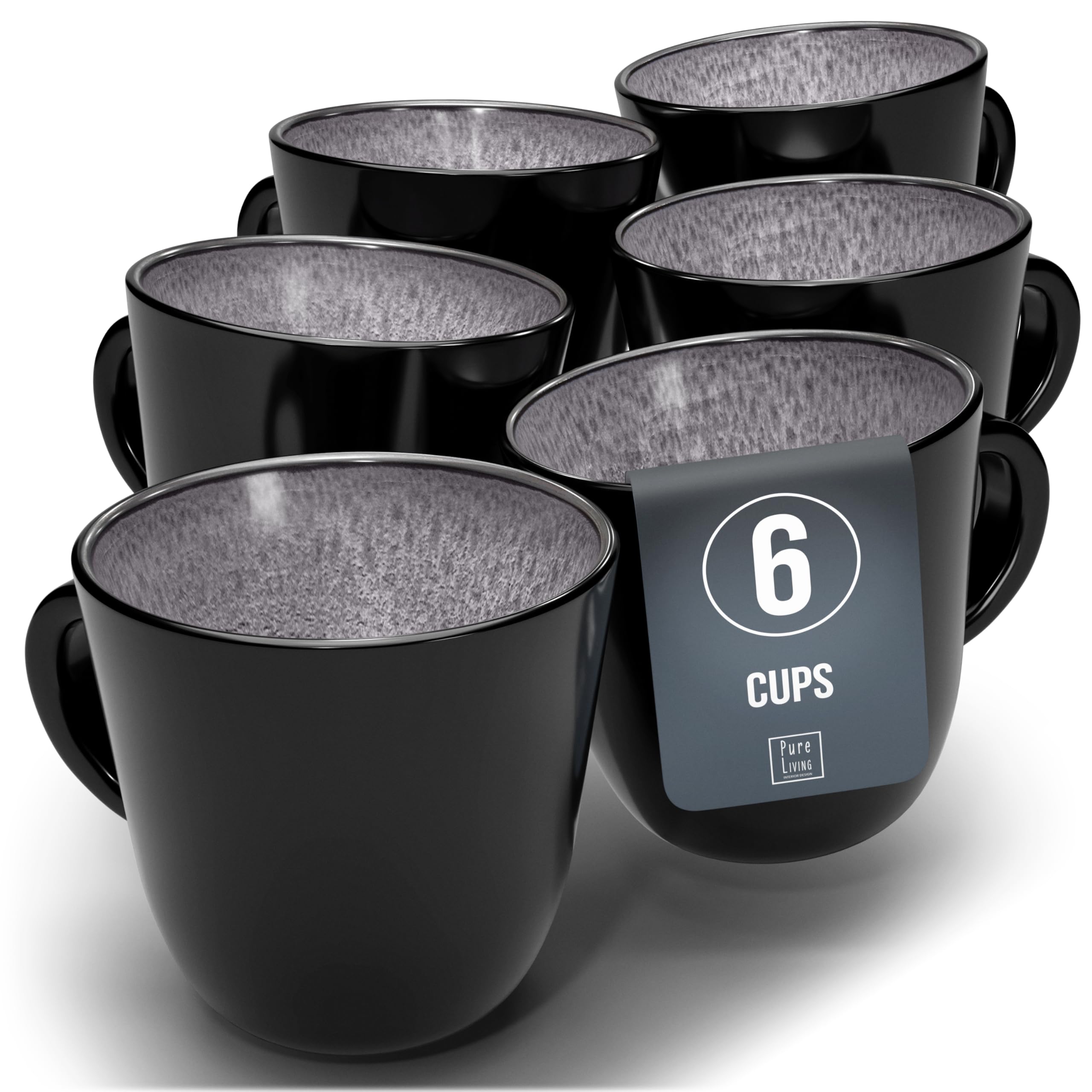 Ibiza Set of 6 Stoneware Mugs - Modern, Dishwasher, and Microwave-Safe - Stylish Coffee Mug Set - Coffee Cup - Cool Tea and Coffee Mug Set - Pure Living in Dark Grey