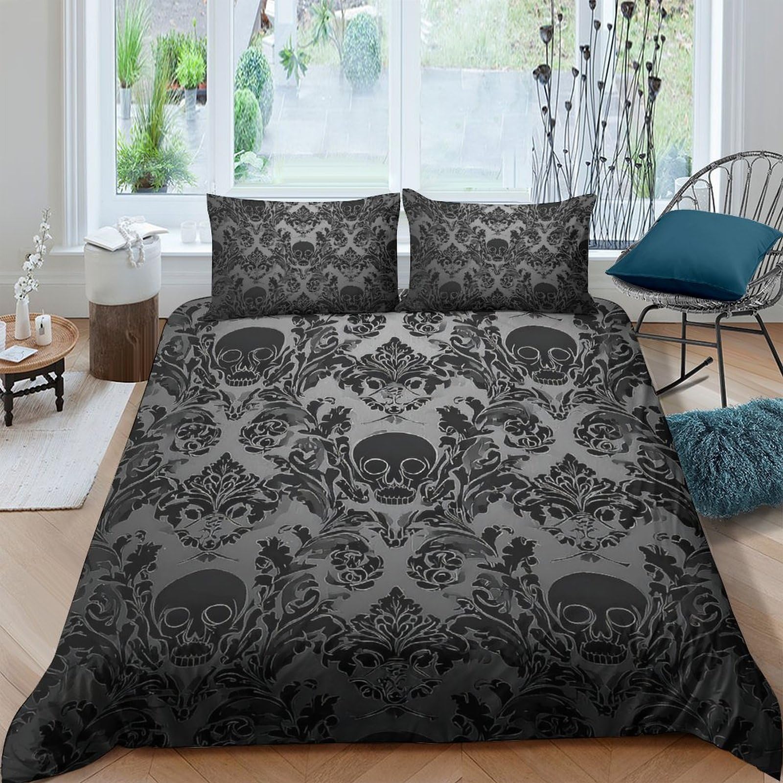 Ctjqhvkz Style-6 3D Printed Baroque Floral Fitted Sheet Microfiber Soft Black Grey Gothic Damask Mattress Cover Bedroom Decor Single（135X200cm）