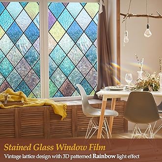 Niviy Stained Glass Window Film Tint, Privacy Film for Glass Windows Vinyl Non Adhesive Anti UV for Home Office 11.8 x 78.7 inches