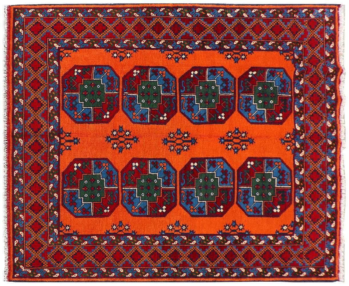 Tapis tissé à la main Afghan Akcha 150x200 orange pour salon