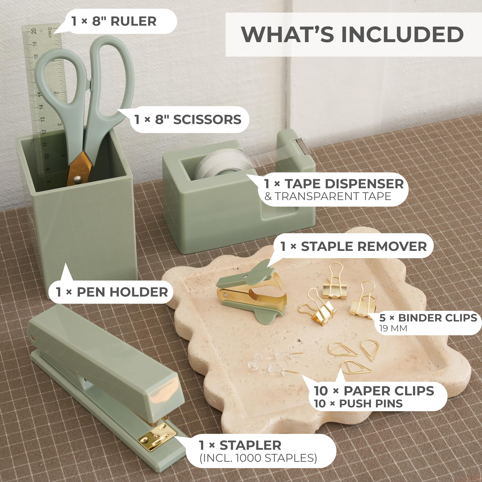 Ästhetisches Schreibtischzubehör-Set – ein komplettes Schreibtisch-Organizer-Set für Frauen wertet jede Bürodekoration auf – ein Bürobedarf-Set mit goldfarbenem Finish inkl. Stifthalter, Schere