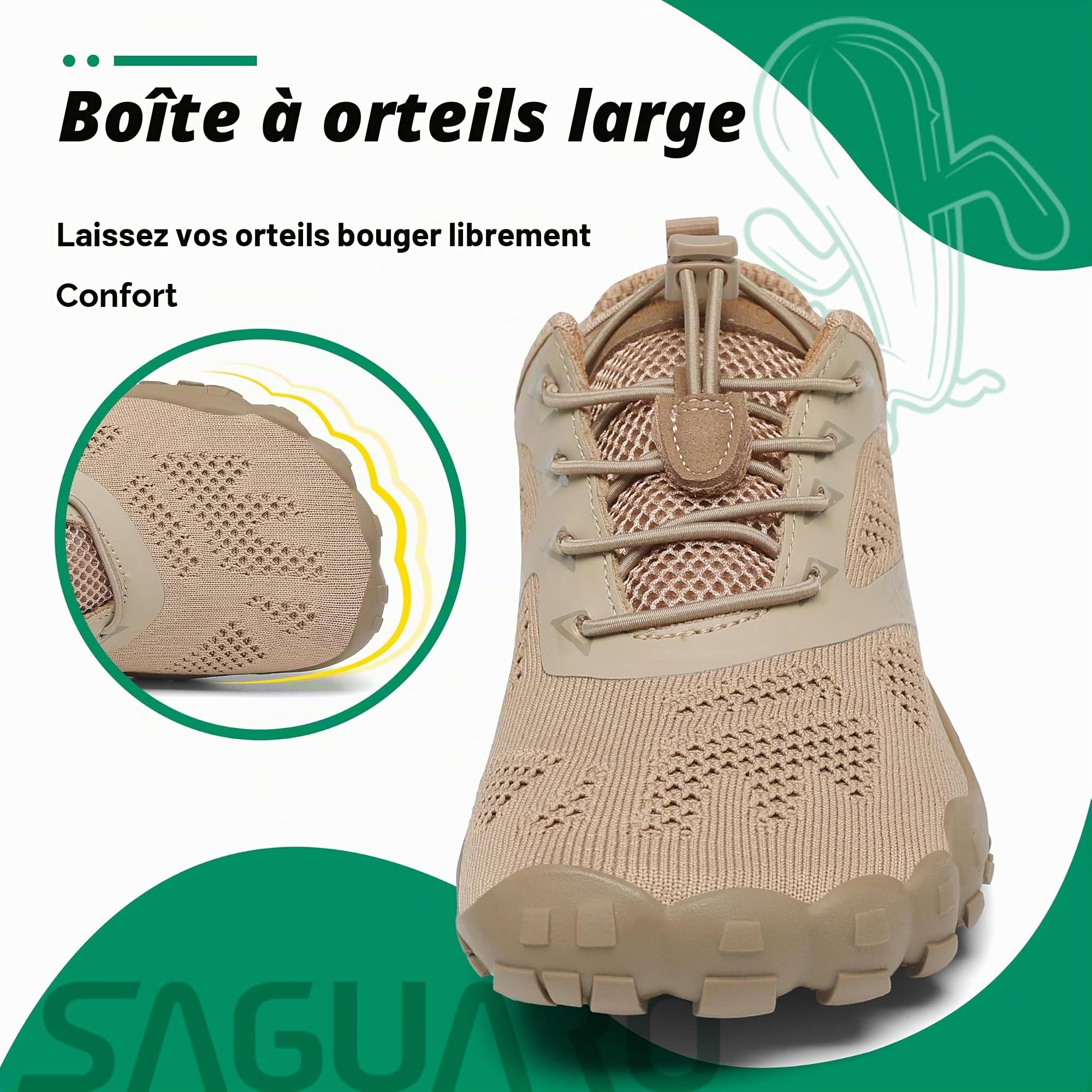 SAGUARO Chaussure Minimaliste Homme Femme Chaussure Plage de Marche Randonne Courses Trail Running Chaussures Barefoot Barefoot Chaussures Aquatiques, Marron Sépia, 38 EU