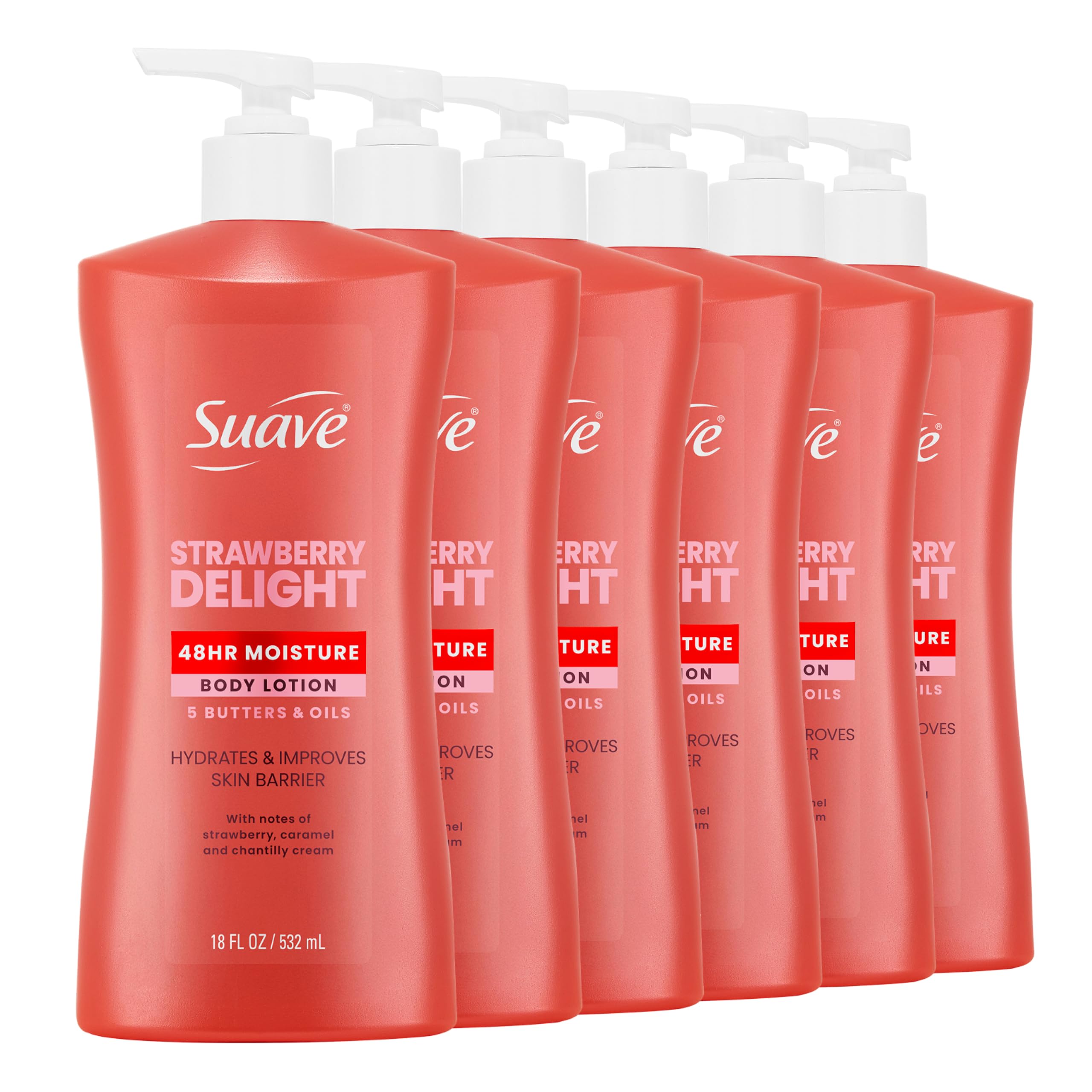 Suave Strawberry Delight Body Lotion with 48-Hr Moisture, 18 fl oz, 6-Pack
