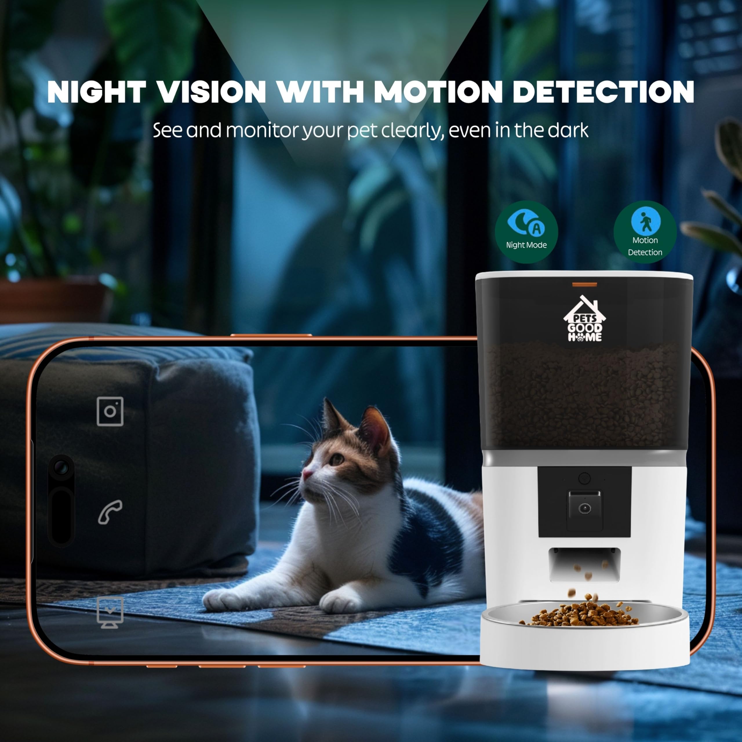 6L Automatic Cat Feeder with Camera – WiFi Smart Pet Feeder for Cats & Dogs, HD Video with Night Vision, App Control, 2-Way Audio, Portion Scheduling – White - image 7