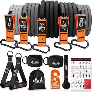 Resistance Bands with Handles, 175lb Exercise Bands for Working Out, Fitness Bands, Workout Bands with Door Anchor and Ankle Straps, Physical Therapy, Yoga, Strength Training Home Gym Equipment