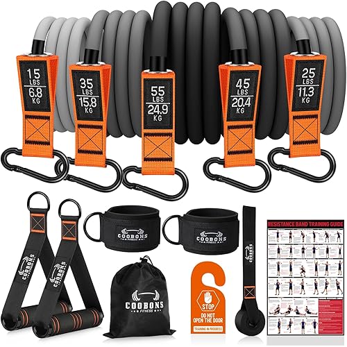 Resistance Bands with Handles, 175lb Exercise Bands for Working Out, Fitness Bands, Workout Bands with Door Anchor and Ankle Straps, Physical Therapy, Yoga, Strength Training Home Gym Equipment