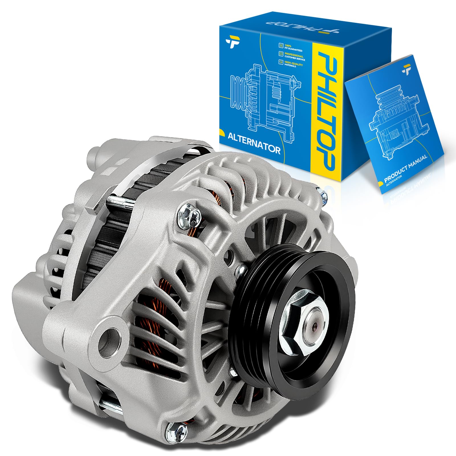 PHILTOP Alternator Compatible with 2003-2005 PT Cruiser 2.4L 2004-2005 Neon 2.0L, 100 Amp Alternator Replace 13995N 13995 139958 5033253AA 90273311 RL033253AA-image-24