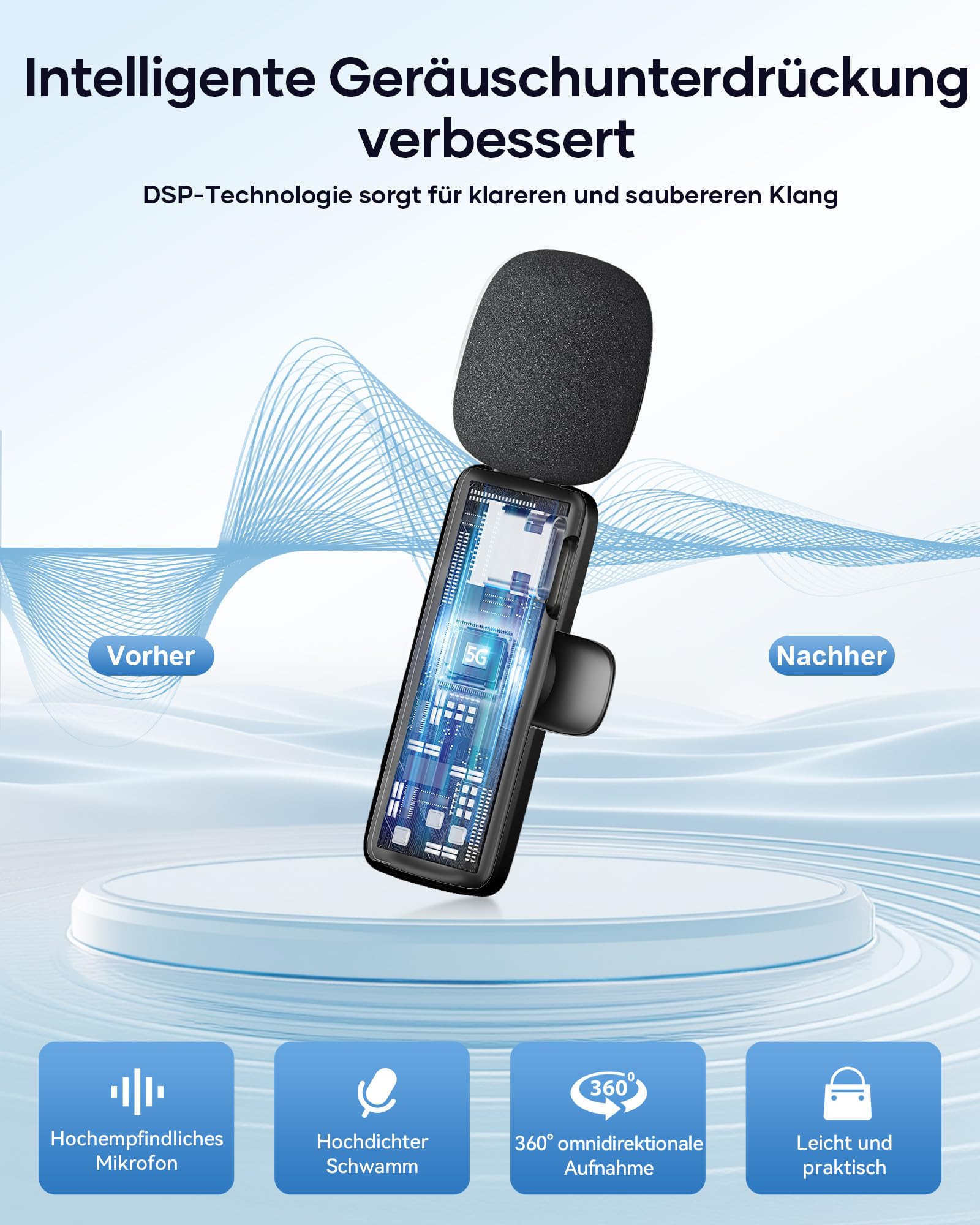 CZOCPOS Kabelloses Lavalier Mikrofon 2er Set, Mini Mikrofon für iPhone, iPad & Android Handy, Mikrofon Handy mit Geräuschunterdrückung, Plug & Play, ideal für Video, Podcast, YouTube, TikTok,Schwarz
