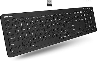 Macally Lightweight Wireless Keyboard, 2.4G Ultra Slim Ergonomic Full Size Keyboard Wireless with Numeric Keypad, 110 Keys USB Cordless Computer Keyboard for Laptop, Desktop, PC, Windows, Surface, TV