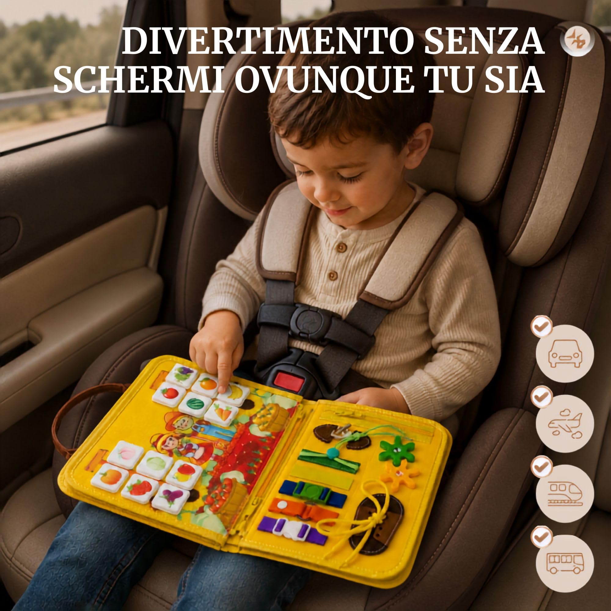 Busy Board Montessori. Panelli Sensoriali per la Motricità fine con Lavagna per Bambino di 2 3 4 5 Anni L'Apprendimento Abilità di Vita Giocattolo Educativo da Viaggioni Regalo di Compleanno