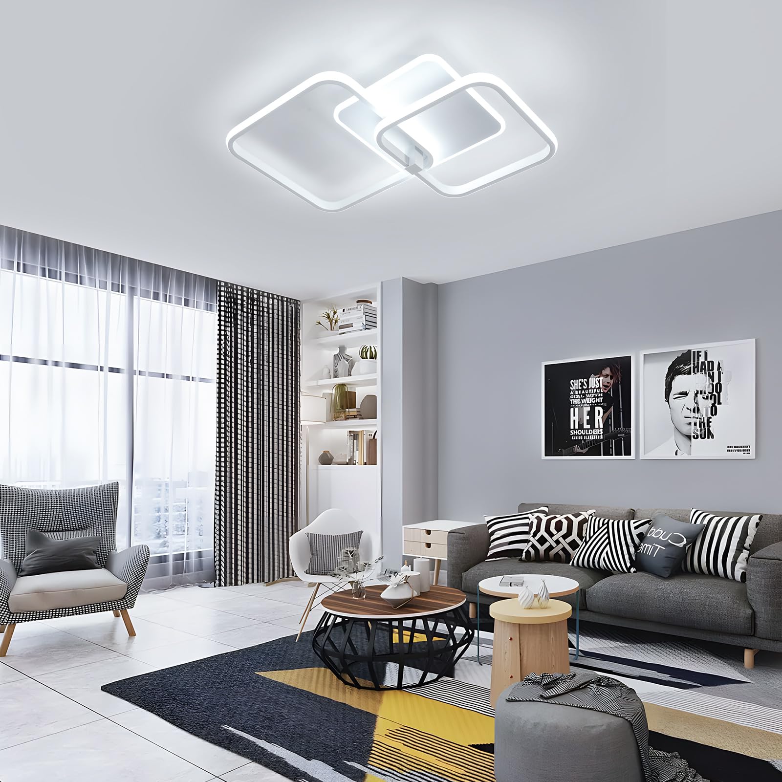 Plafoniera LED Soffitto 40W 4700LM, 52CM Lampada Quadrata Moderna, Lampadario per Soggiorno, Camera da Letto, Sala da Pranzo, Bianco Freddo 6500K