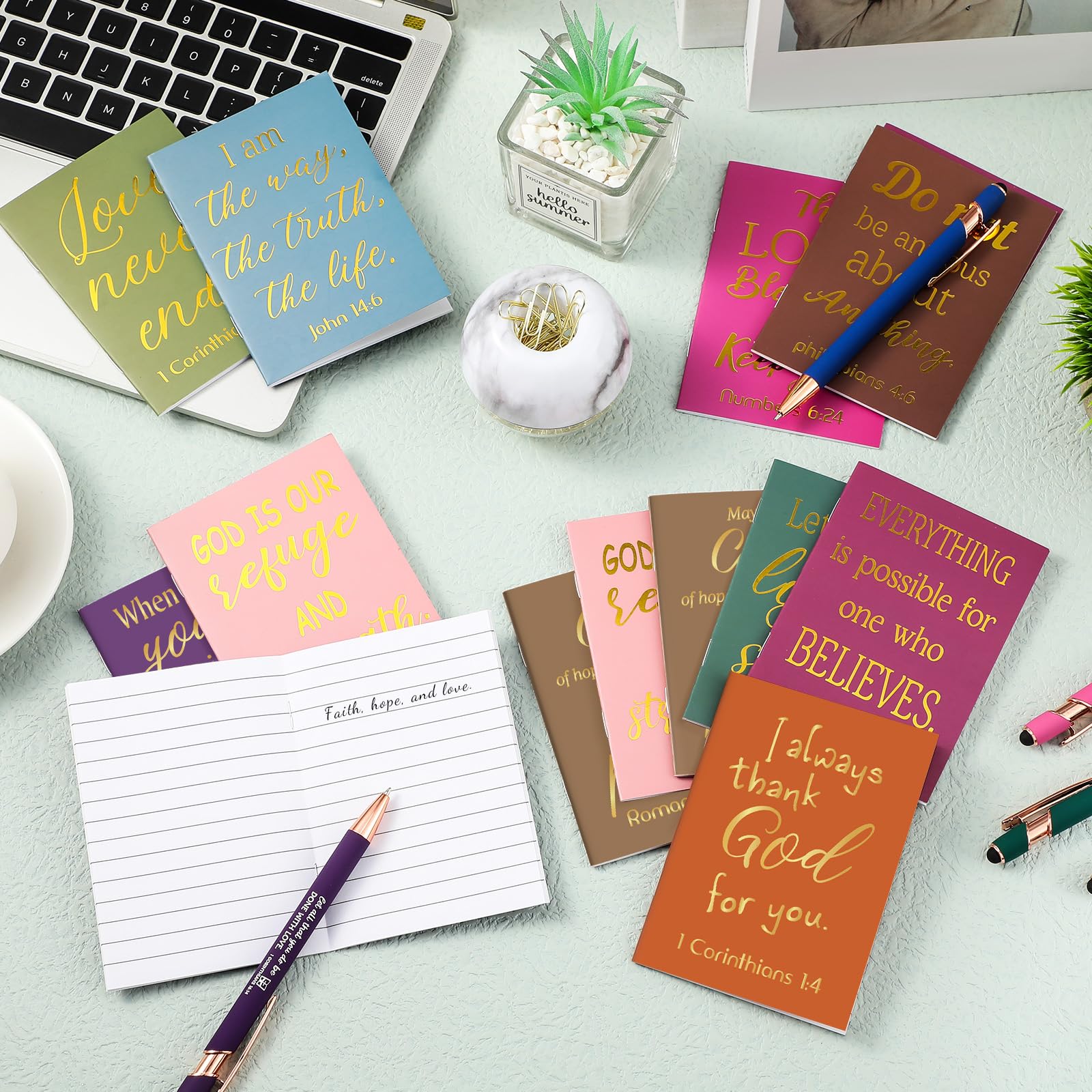 Estune 48 piezas de regalos cristianos para mujeres, bolígrafos bíblicos, blocs de notas, juego de regalo, bolígrafo, cuaderno, citas inspiradoras, bolígrafo cristiano, regalo motivacional bíblico