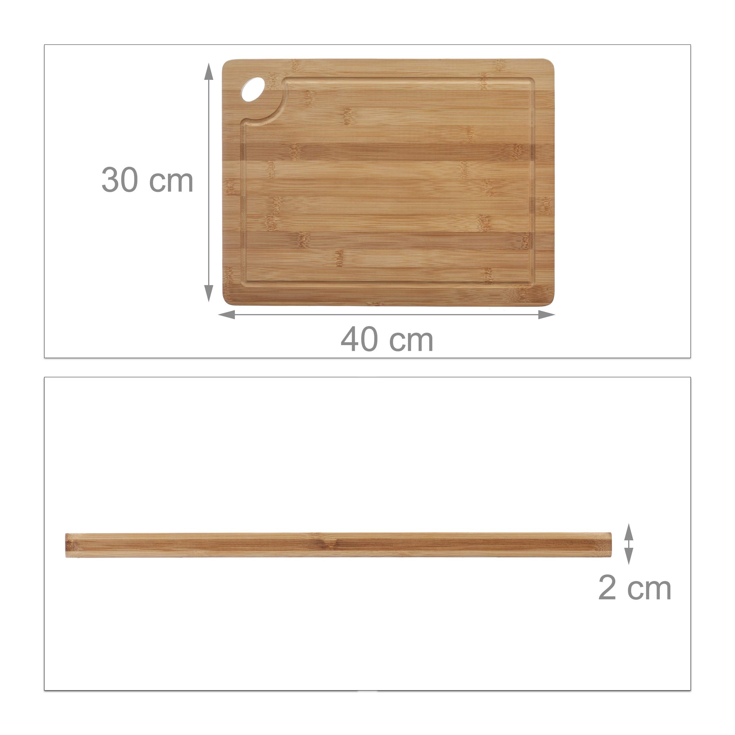 4 x Tabla de Cortar Cocina, Bandeja para Picar, Plato, Orificio, Relieve Interior, Bambú, 2 x 40 x 30 cm, Marrón