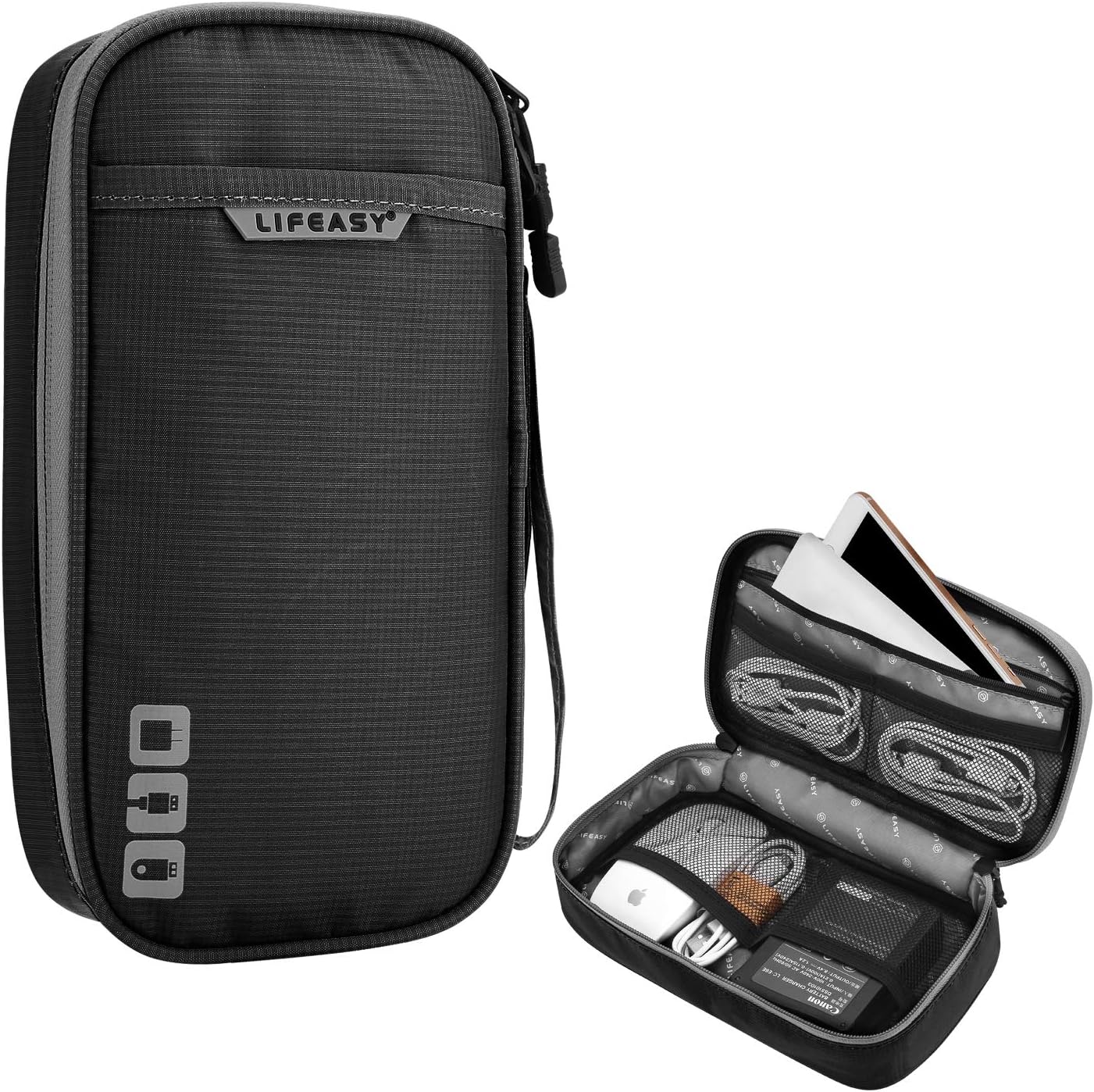 Electronics Accessories Bag, REXSO Small Thicken Cable Organiser Bag Digital Storage Bag Office Electronics Digital Carrying case Portable Bag-Hiking School Work Indoor and Outdoor- Double Layer