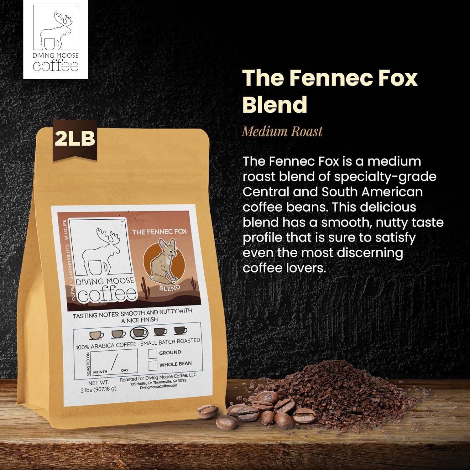 Diving Moose Coffee - The Fennec Fox Blend Medium Roast (32oz / 2 LB) - Nutty Cocoa Specialty Grade Small-Batch Roasted to Order Smooth Not Bitter