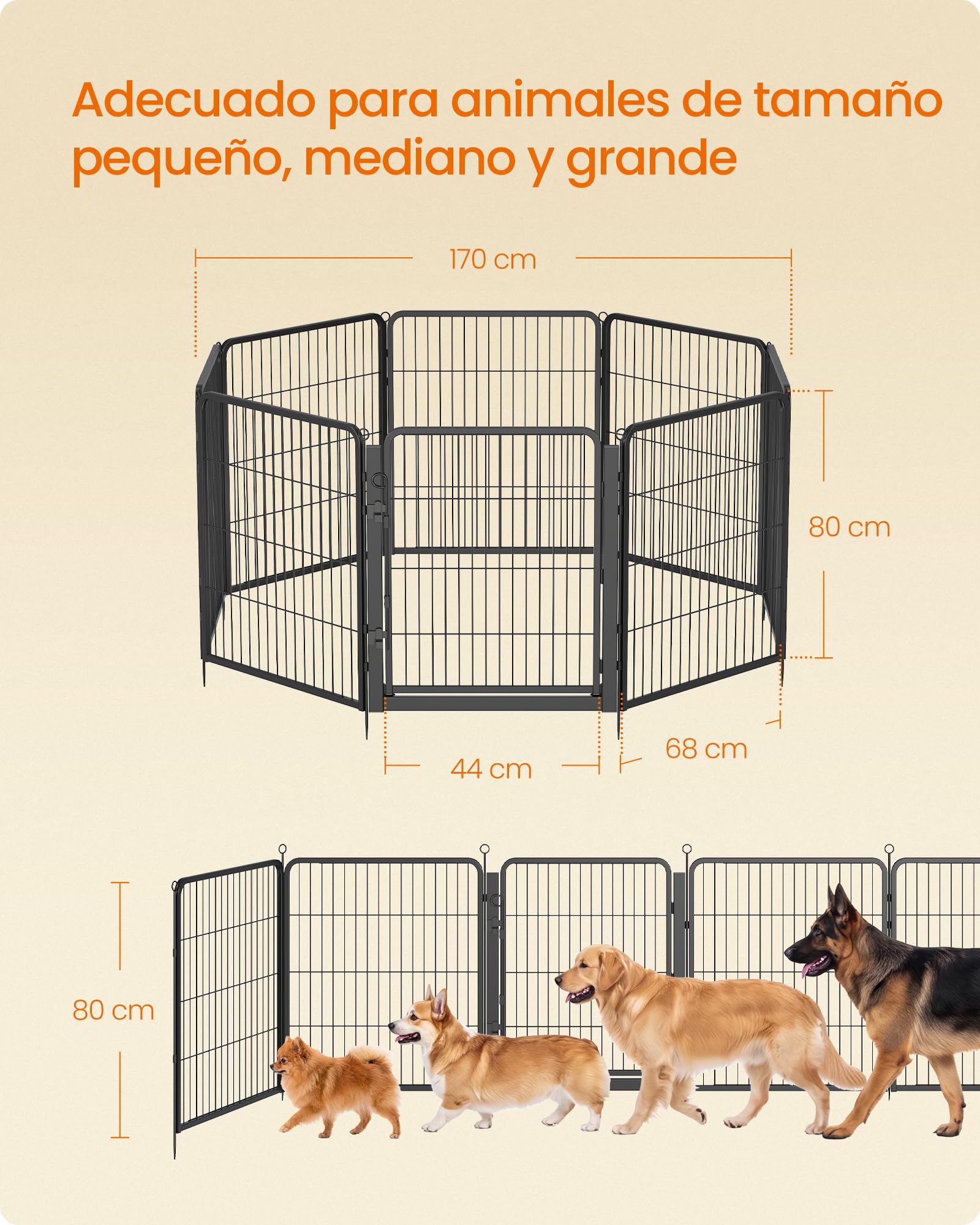 Feandrea Parque para Perros, Valla de Acero para Mascotas, Corralito Plegable con Puerta, 170 x 170 x 80 cm, Negro Ahumado, Uso en Interiores y Exteriores, Colección Dack PPK028B102