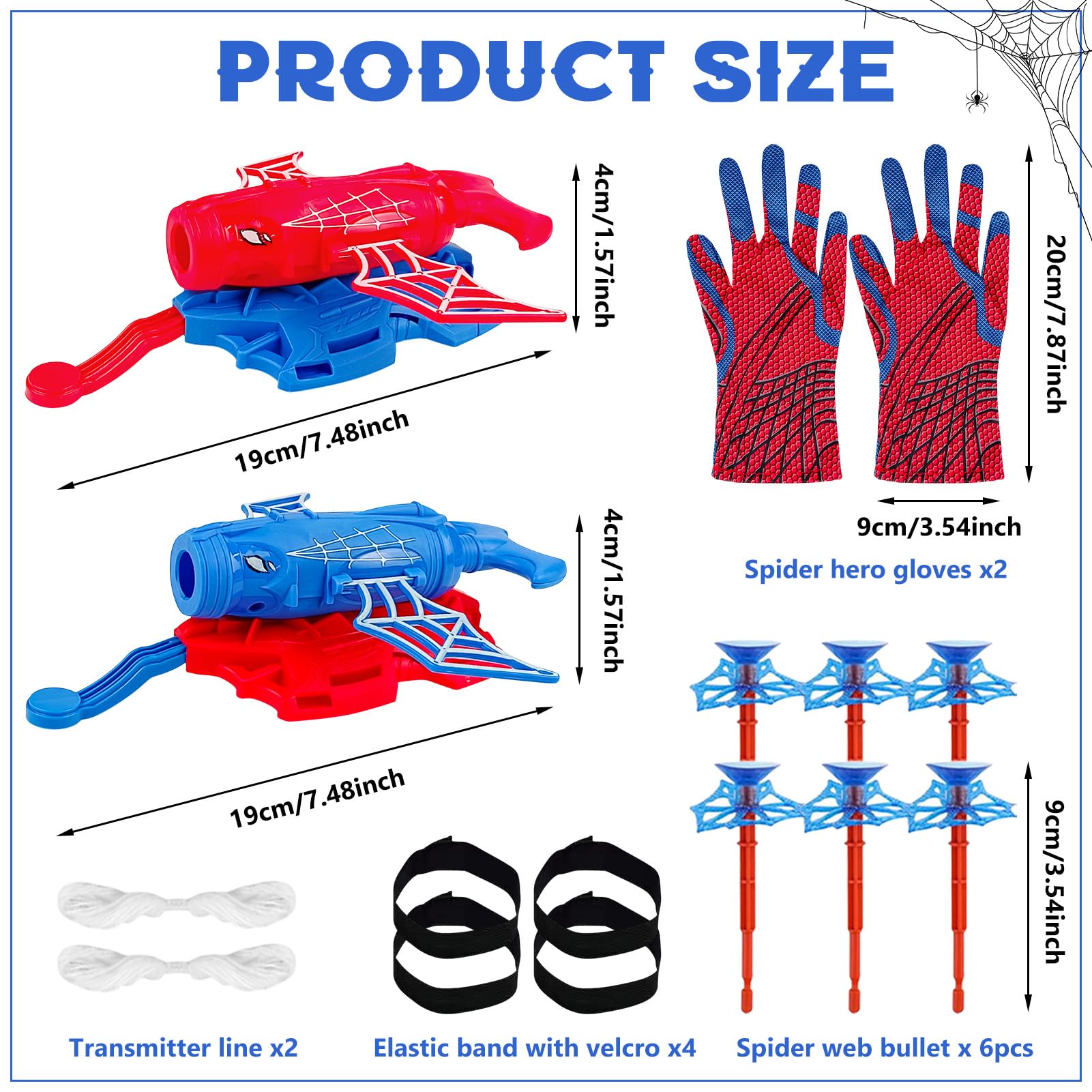 TISMHGKU Set di 2 Spiderm Guanti per Bambino, Launcher Glove Spara Ragnatele, Giochi Spiderm 3 4 5 6 7 Anni, Giocattolo da Polso Cosplay Supereroe, Regalo Compleanno e Feste Bambini
