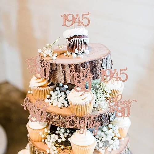 Miniatura 4 de Paquete de 24 adornos para cupcakes de 80 cumpleaños con purpurina ochenta desde 1943 Hello 80 Years Birthday Cupcake Picks Cheers to 80 Cake Decor