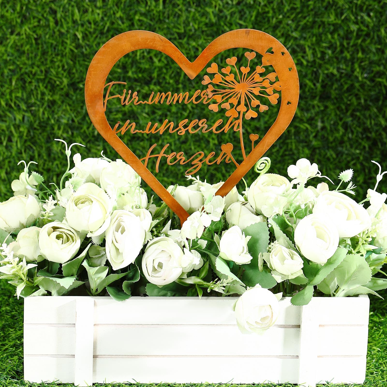 Decoración de Tumba de Corazón Placa de Metal con Texto Placa de Tumba Resistente a Intemperie Decoración de Tumba para Recuerdo Souvenir Decoración de Cementerio (Diente de León)
