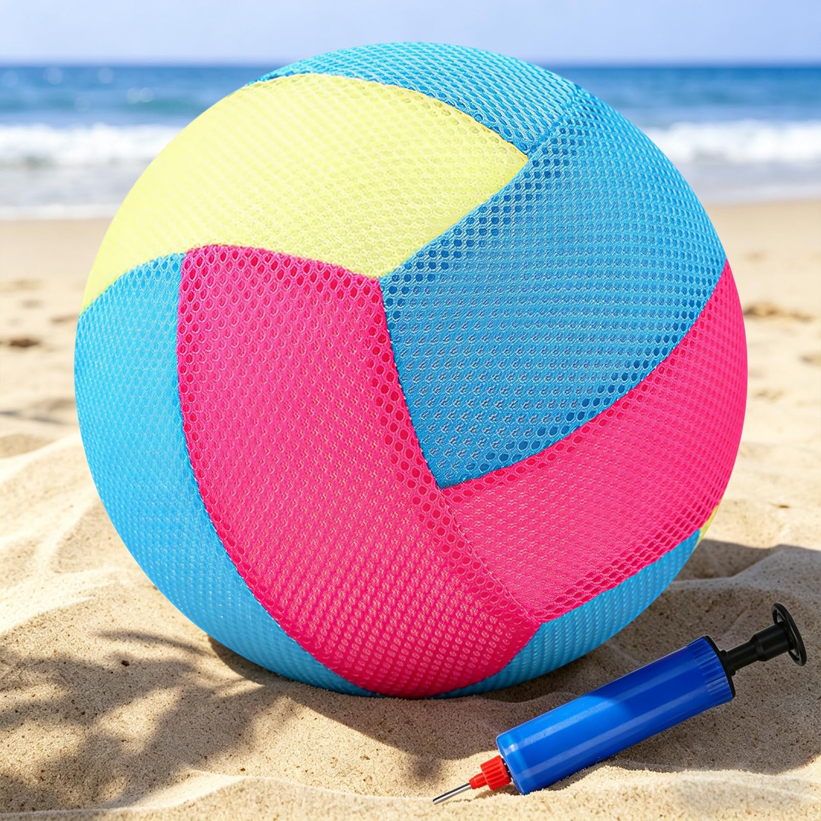 Pelota Voley Playa de Malla Ø 21 cm Balon Voley Playa Pelota Voleibol Balón Voleibol Volleyball Suave para Jardín, Piscina y Parque(Azul, Verde, Rosa)