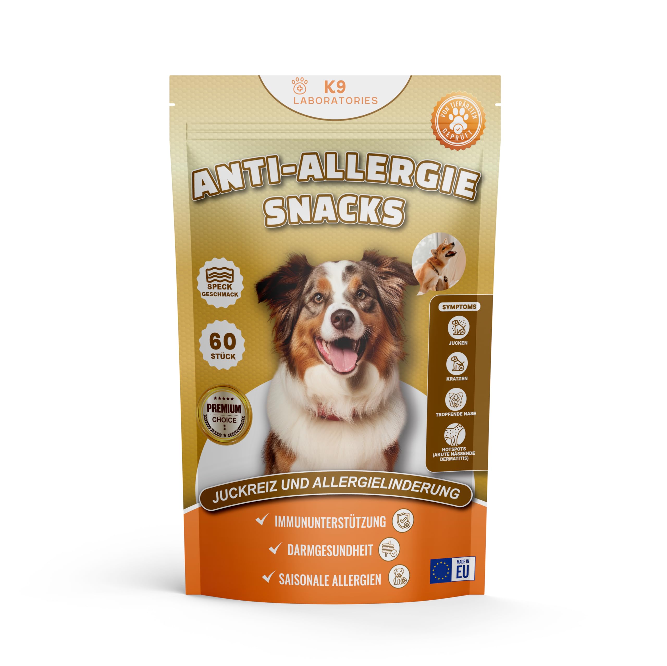 K9 Laboratories Contrallergy Bites | Anti-Allergie-Bites für Hunde | Gegen Kratzen, Lecken & Hotspots | Mit Colostrum, Quercetin, Omega-3 & Probiotika | Natürliches Nahrungsergänzungsmittel