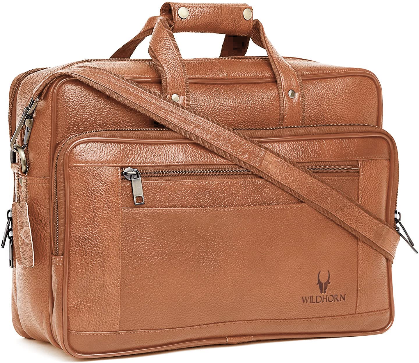 Genuine Leather 15.6-Inch Laptop Messenger Bag For Men | Office & Travel Bag with Dual Front Zip Pockets & Back Zip Pocket | Sturdy Carry Handles & Adjustable Strap | 1-Year Warranty, Tan-image-46