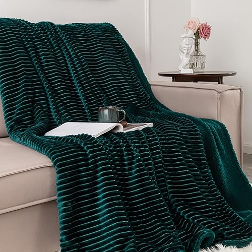 DaysU Manta de forro polar a rayas, suave y acogedora manta reversible de franela Sherpa para sofá, gruesa y cálida manta de felpa mullida tamaño
