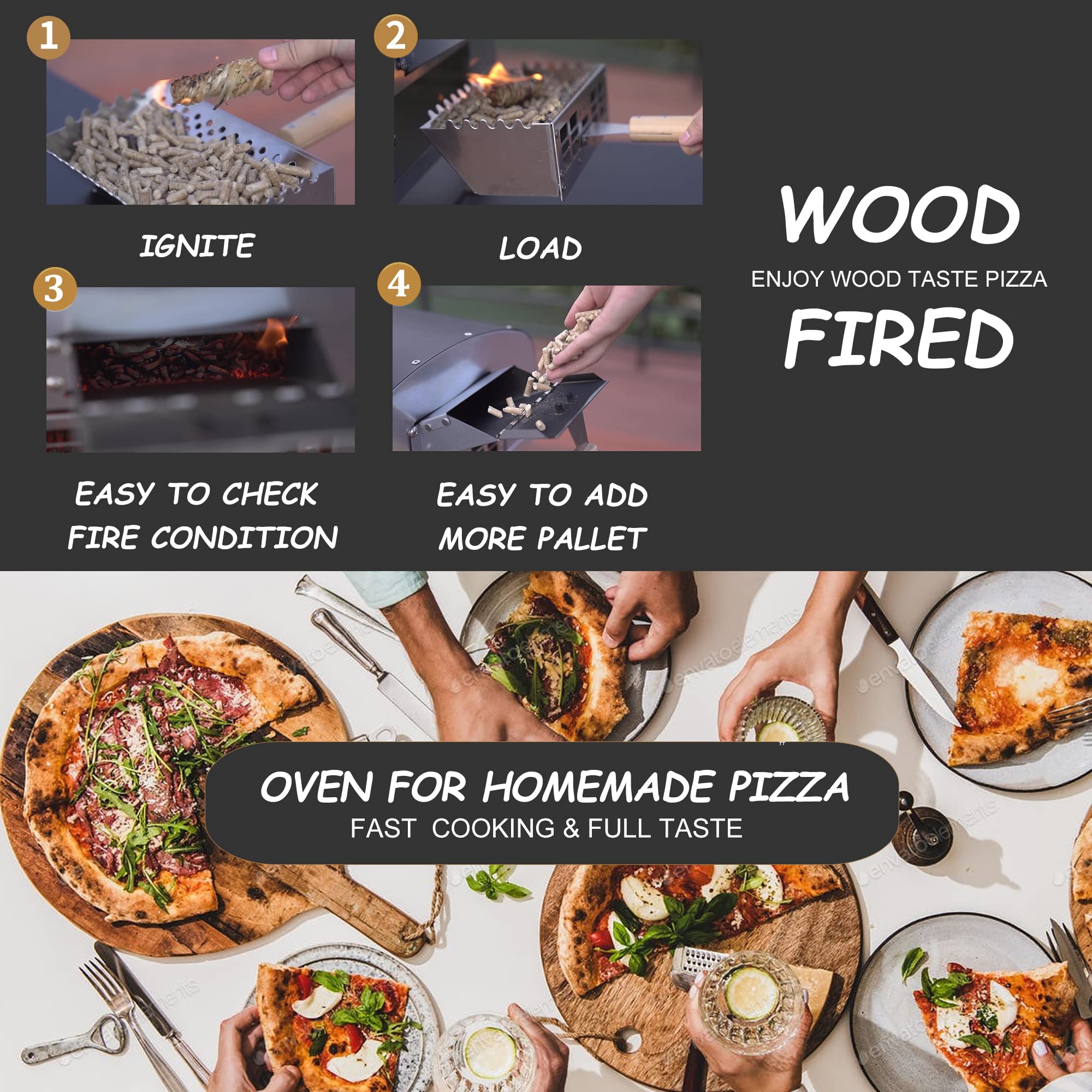 PIZZELLO Outdoor Pizza Oven Wood Fired Portable wood pellet pizza oven