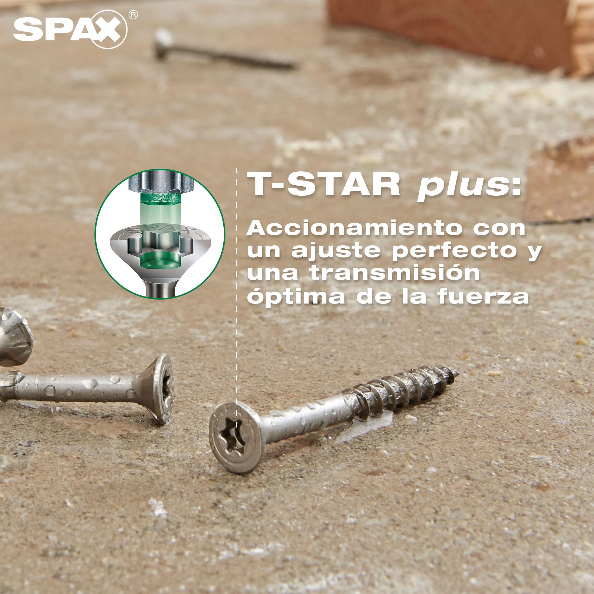 SPAX Tornillo de Acero Inoxidable A2 6 x 100 mm T30, 90 pzas. | Cabeza avellanada MULTI con rosca parcial, punta 4CUT y perfil ondulado para madera en exterior y jardín.