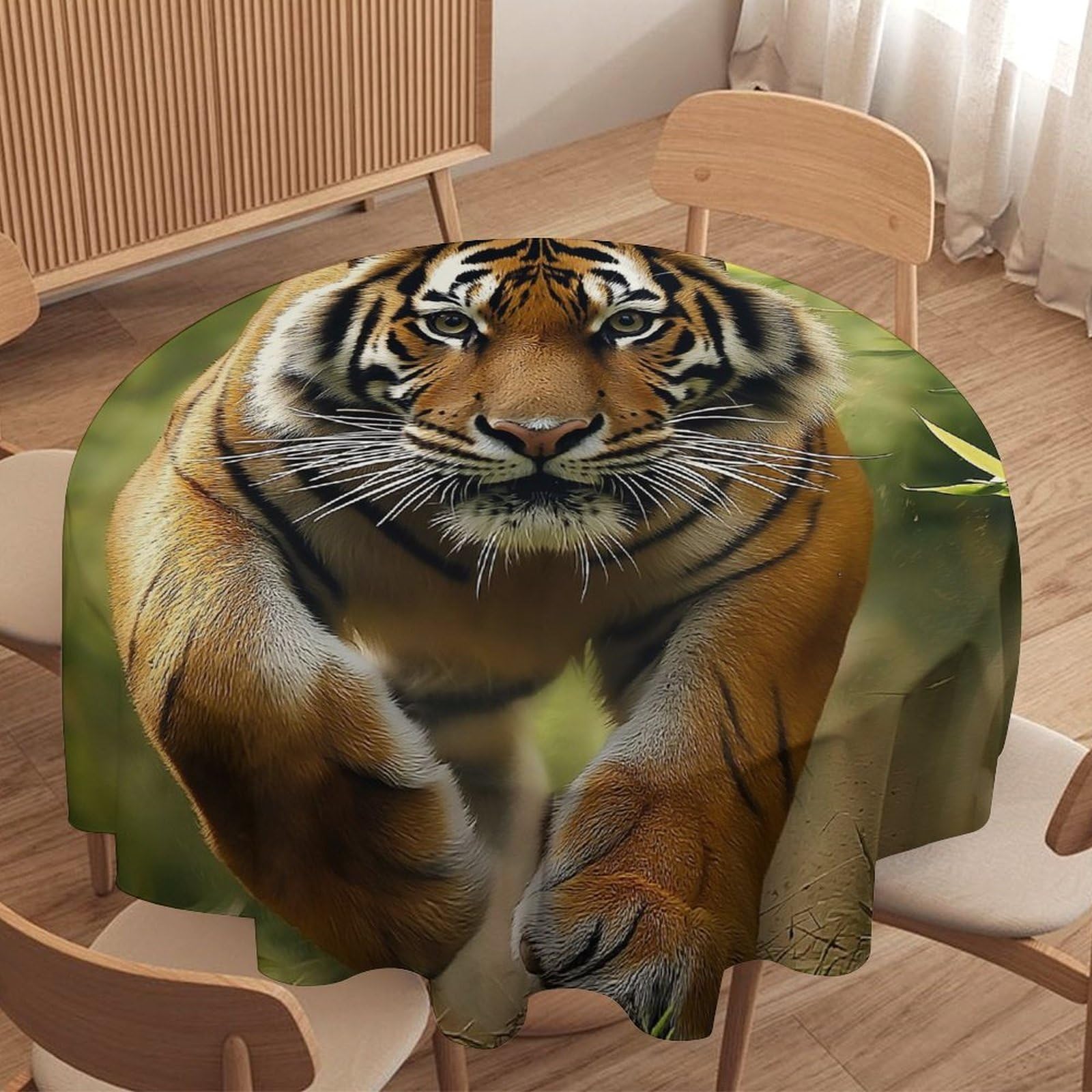 ORDOBO 3D Print Round Tablecloth - Forest Tiger Round Countertop Decoration Cover Waterproof Wipeable Dust-Proof For Kitchen Dining Home 152X152Cm