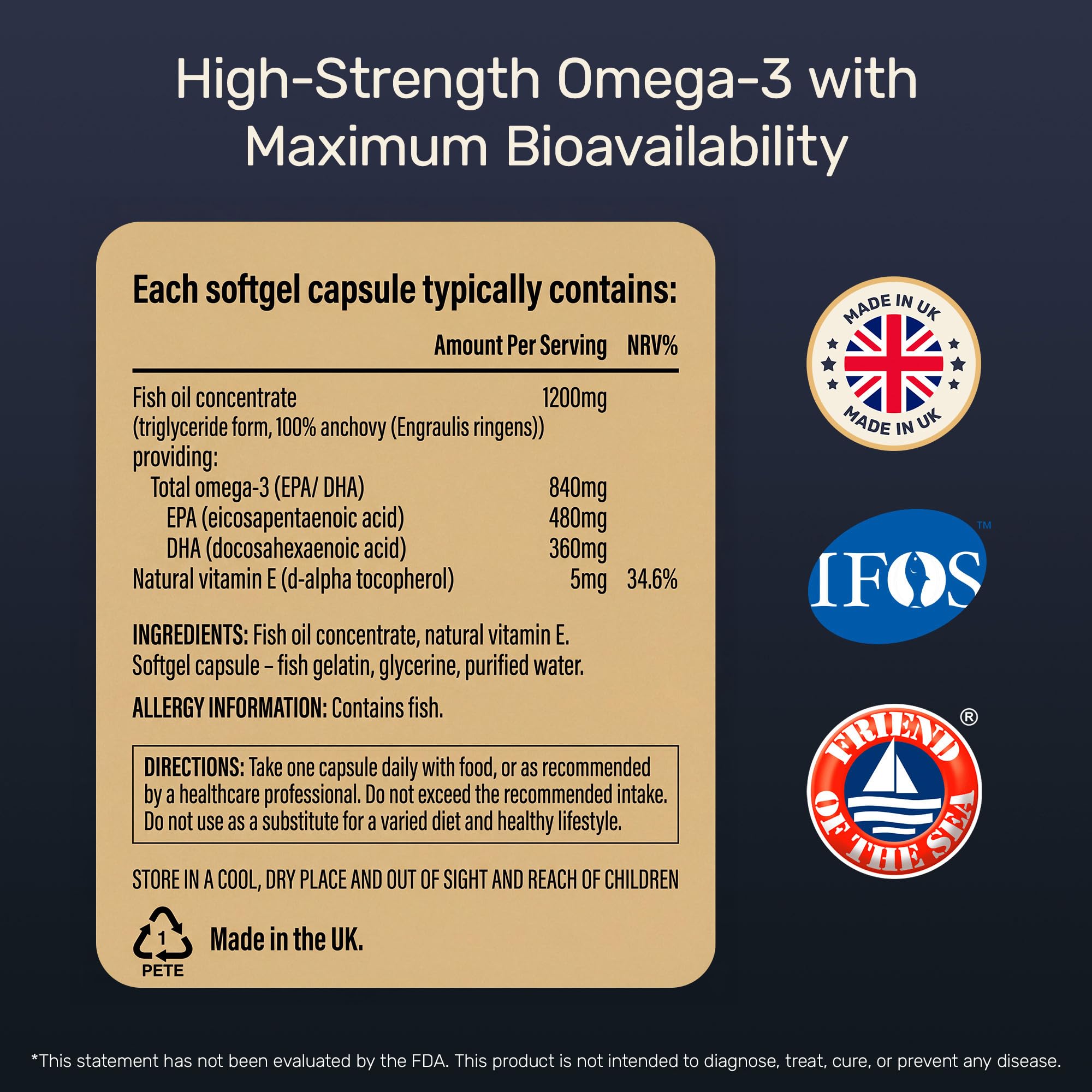 Omega 3 Fish Oil 1200mg (480mg EPA/360mg DHA per Capsule) High Strength, Ultra Pure, Eco Friendly 60 Capsules, 2 Months Supply. GMP & Friends of The Sea Certification — Amazon image 3