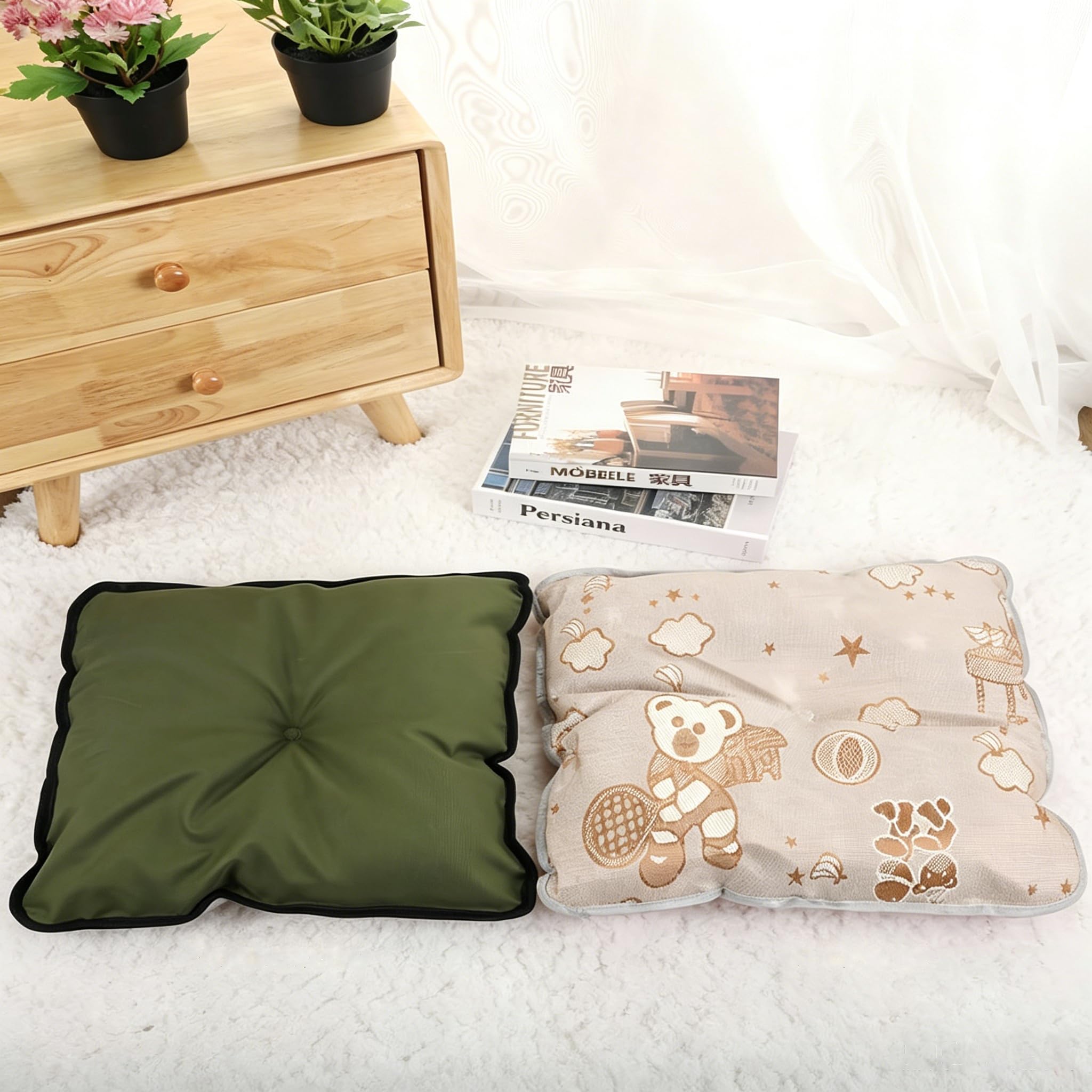 Tente tipi pour animaux de compagnie, tente pour chien et chat avec coussin en peluche, tentes pour animaux de compagnie, maisons pour chats et chiens (vert armée, L : 50 x 50 cm (convient aux animaux