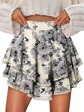 onlypuff Flowy Shorts for Women Ruffle Skorts Mini Skirts High Waisted Teen Gilrs Tennis Skort Summer Shorts