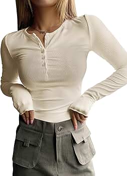 トップス SEA FLORAL EYELET RIBBED HENLEY NECK TEE Long Sleeve Floral Hook-And-Eye Shrunken Henley