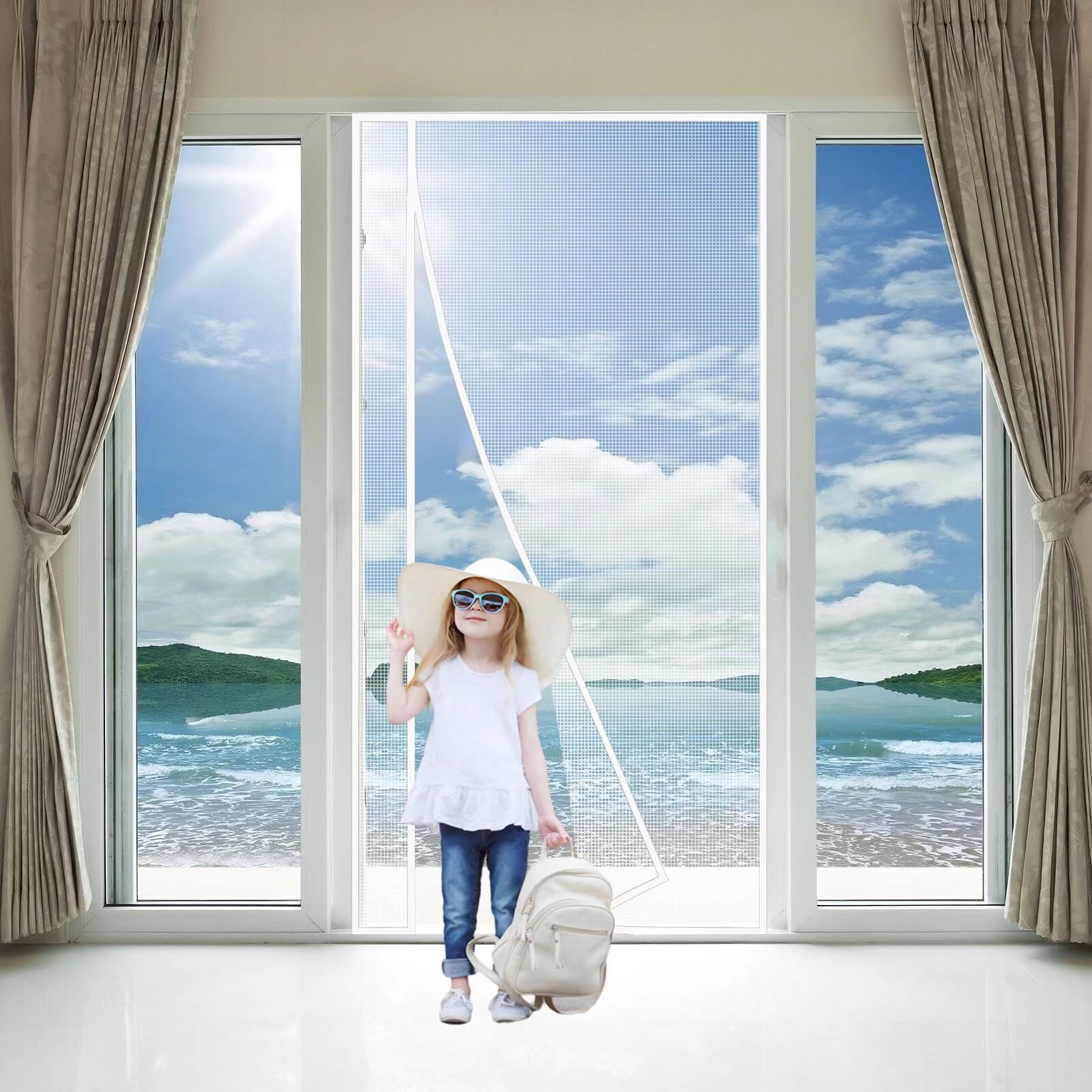 Moustiquaire Porte Fenetre 115x210,Rideau Moustiquaire Magnétique Blanc