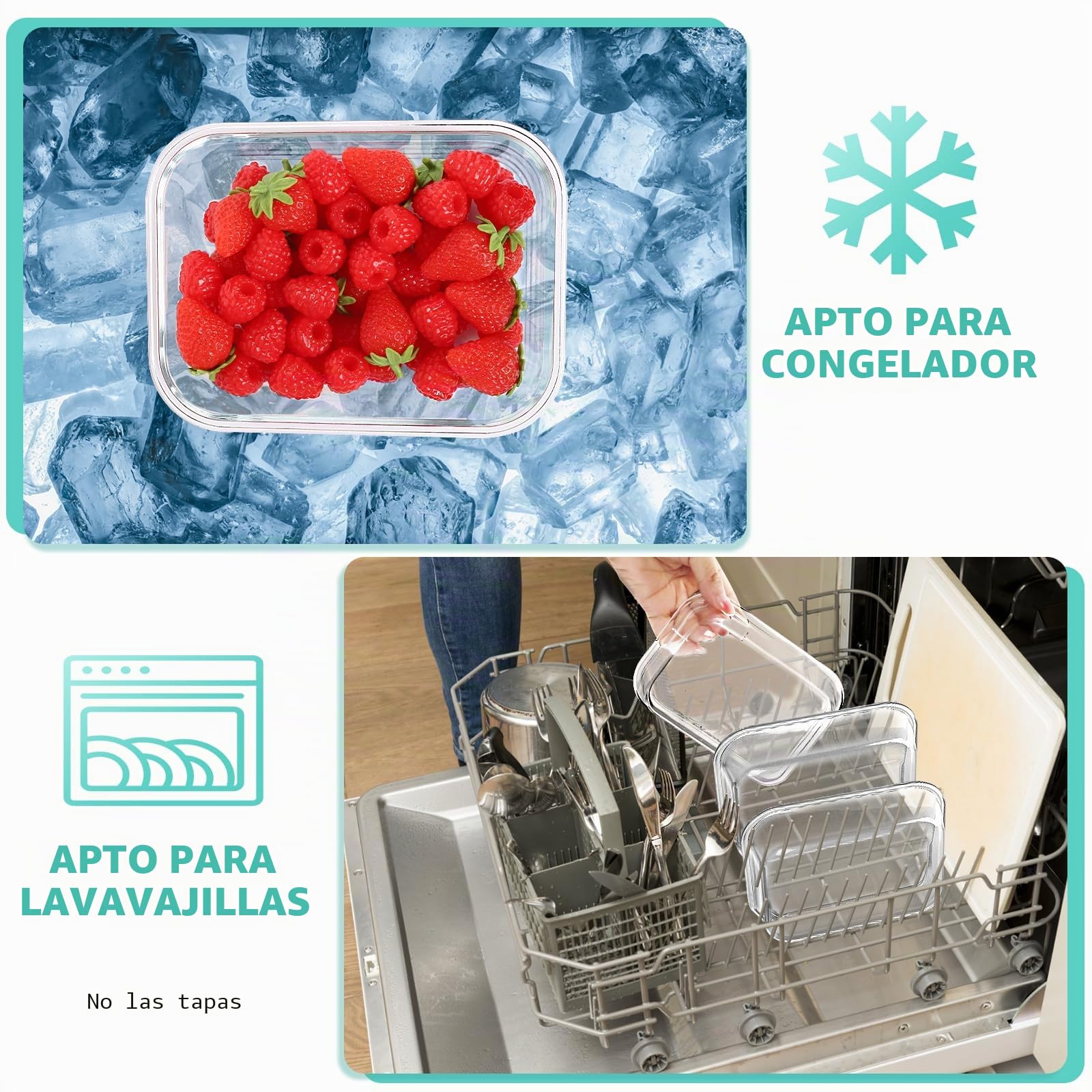 Skroam Paquete de 10 recipientes de vidrio para preparación de comidas, recipientes de almacenamiento de alimentos con tapas de cierre a presión, cajas Bento herméticas para microondas, horno