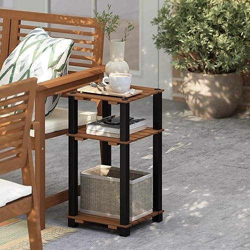 Miniatura 8 de Furinno Pangkor Turn-N-Tube - Estante de madera para plantas de interior y exterior de 3 niveles con postes cuadrados, color naturalnegro