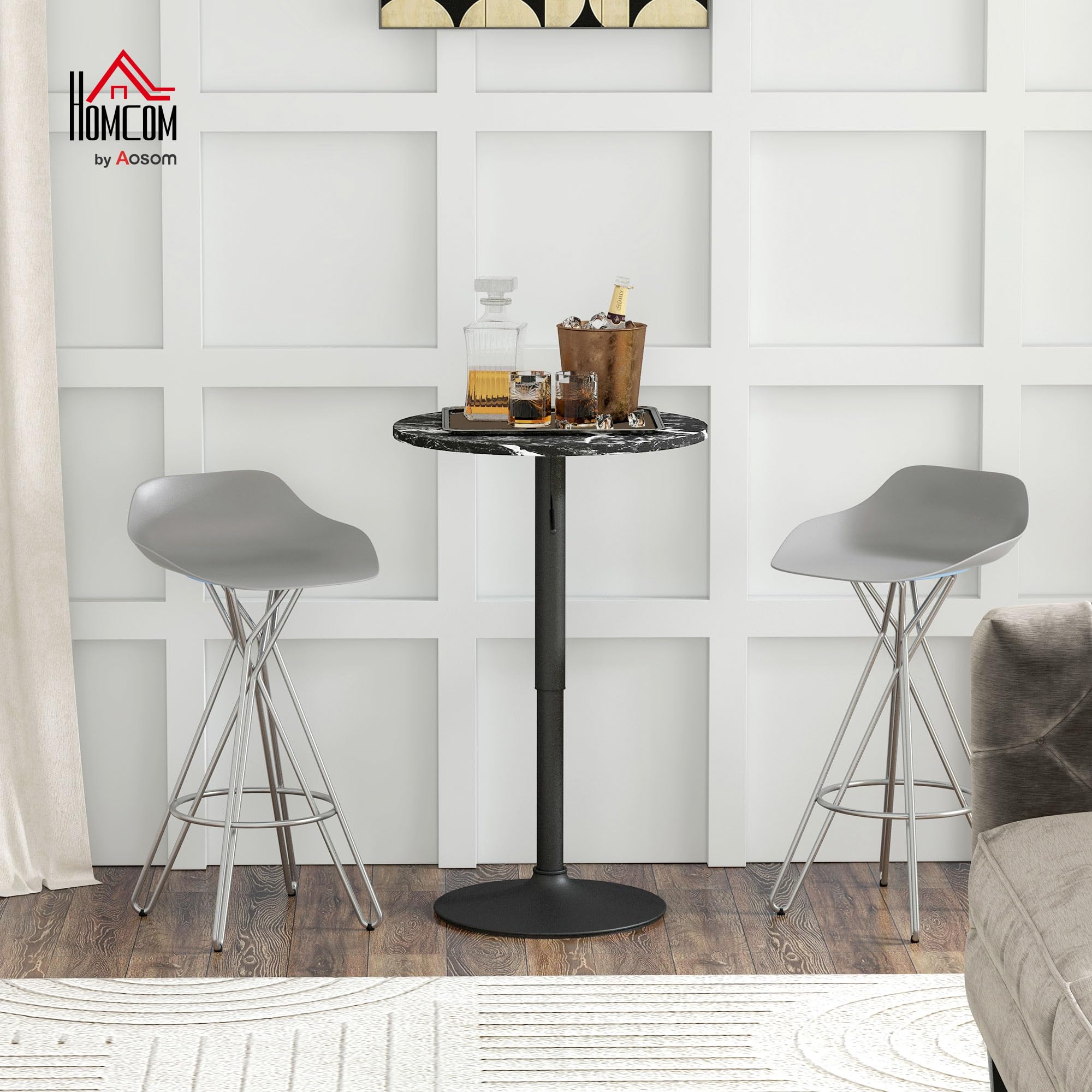 HOMCOM Bartisch Stehtisch Höhenverstellbar Rund Ø60 x 68-93,5cm Schwarz