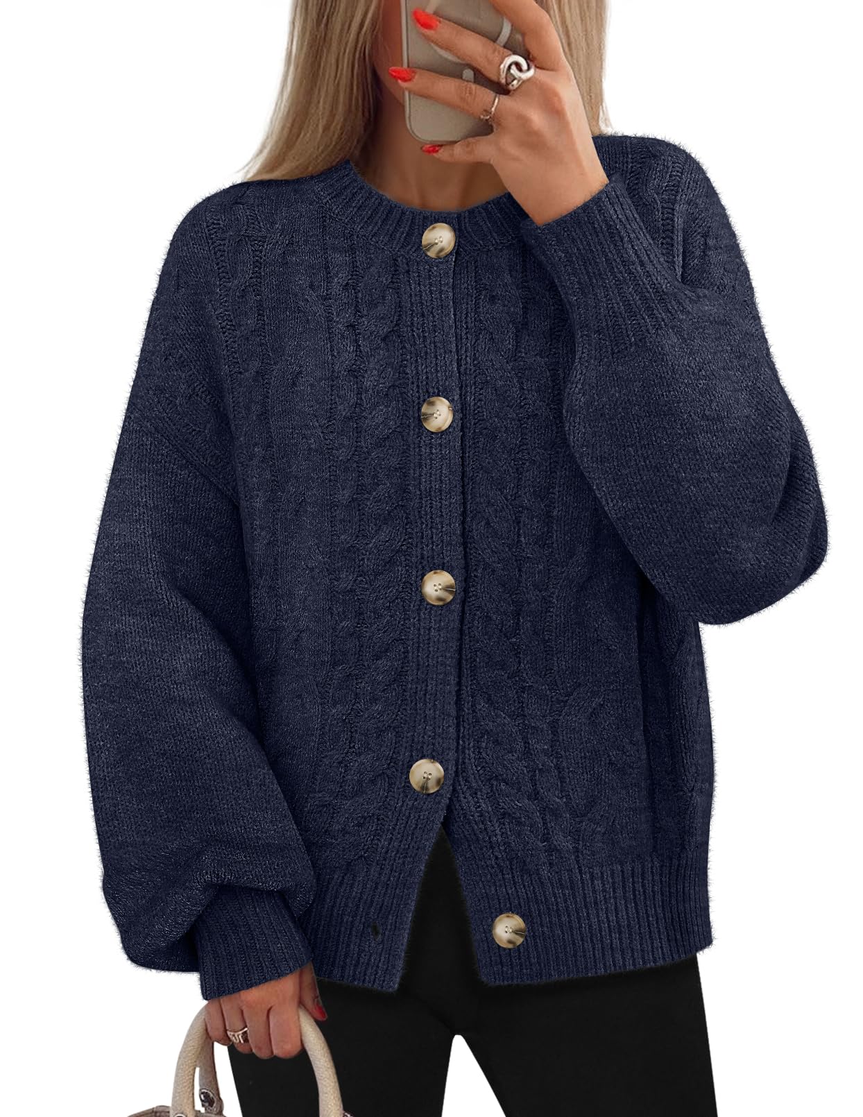 MEROKEETY Cardigan Sweaters for Women Fall Long Sleeve Cable Knit Button Open Front Casual Outerwear Coat