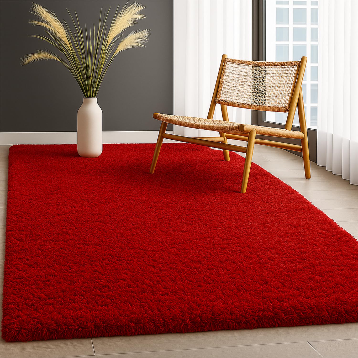 PHP Shaggy Rugs for Indoor - Super Soft Fluffy Thick Pile Non-Shedding Large Area Rug for Bedroom Living Room Tv Lounge Kitchen Carpet Mats (Red, 120 x 170cm (4ft x 5ft 8")) โ image 1