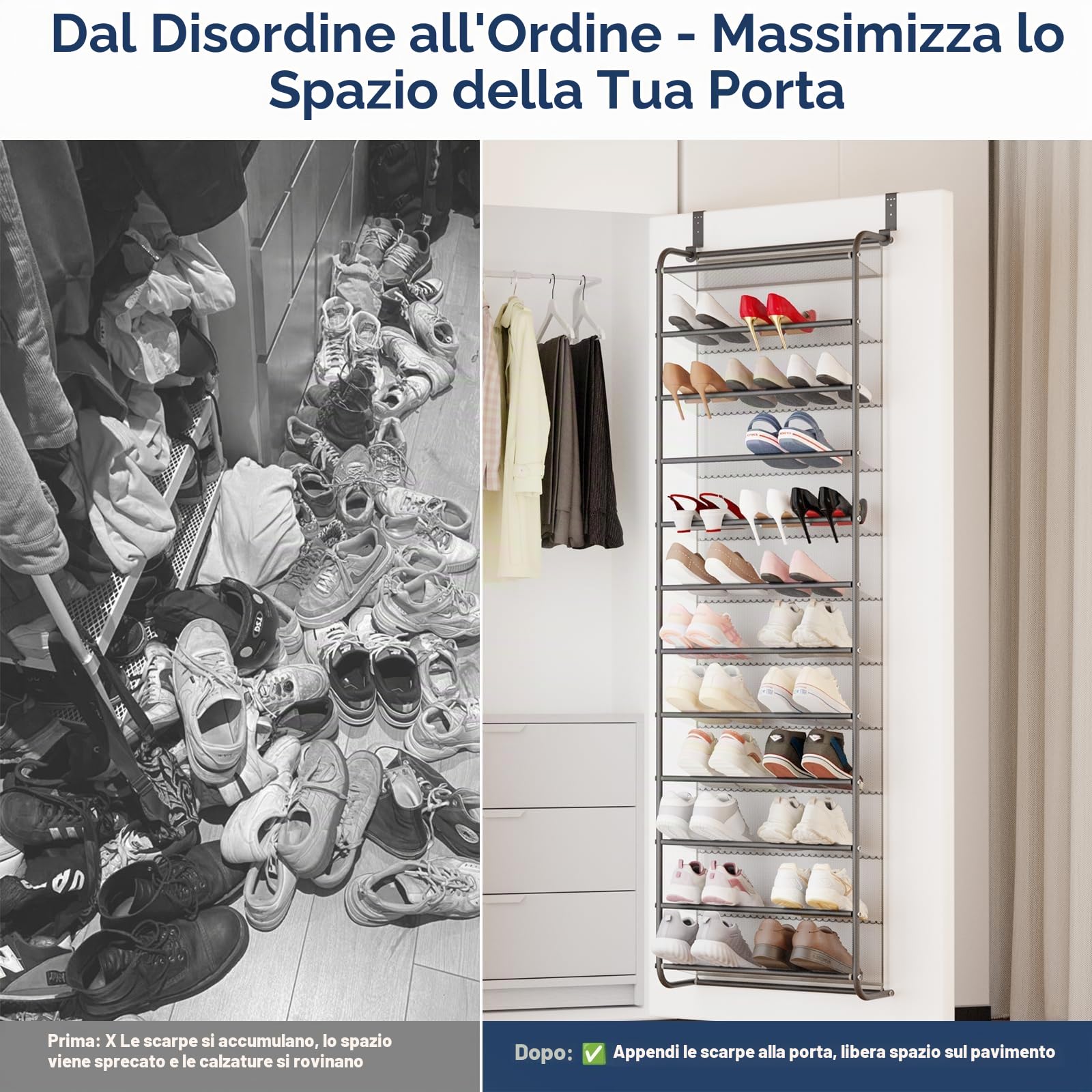 Whitmor - Scarpiera per 36 paia da appendere alla porta, grigio scuro