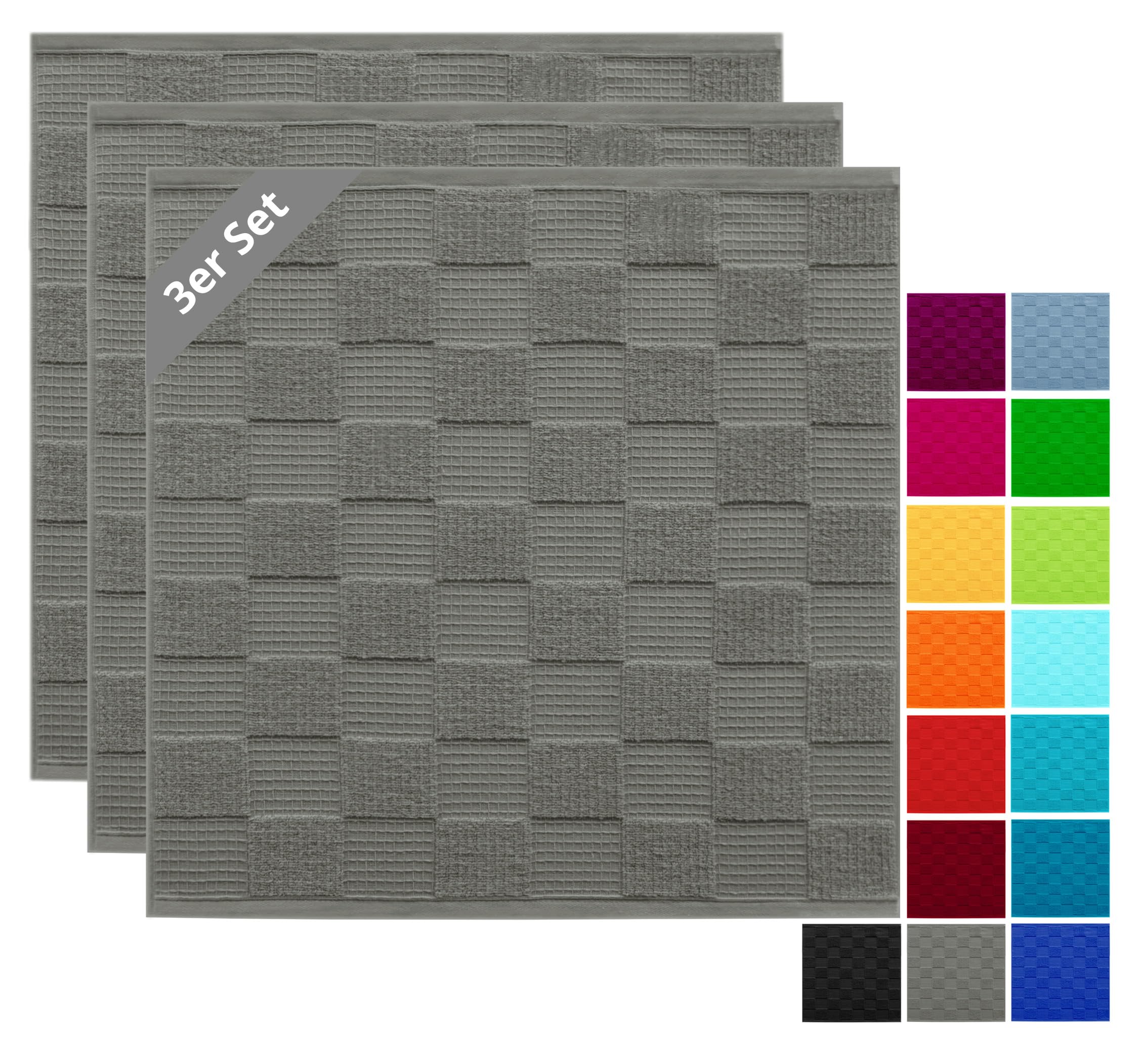 Lashuma Tea Towels 100% Cotton - Kitchen Towels & Tea Towels 50 x 50 cm Waffle Pique & Terry Cloth Grey - Dark Grey, Set of 3
