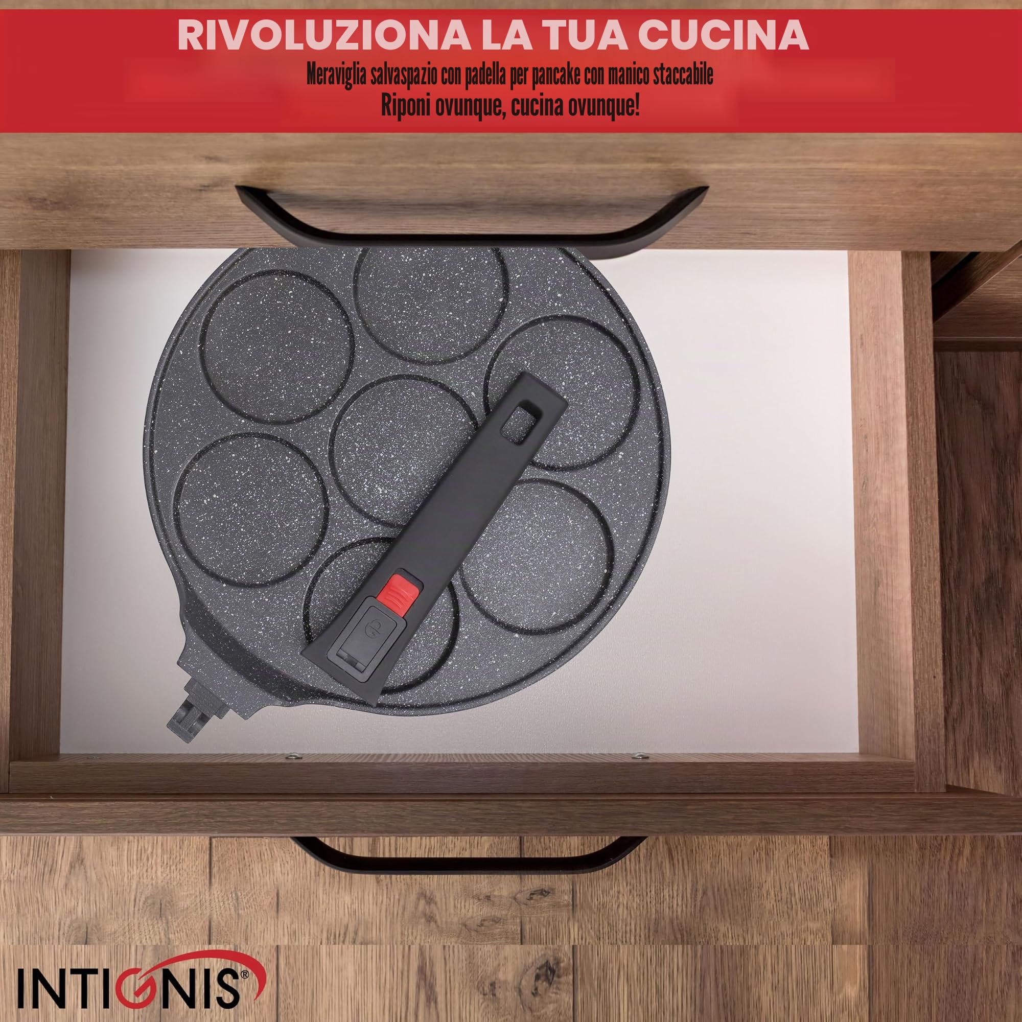 INTIGNIS® Padella antiaderente - Mini padella per pancake multiforo, padella per crêpes e pancake in stile americano con 4/7 fori per pancake individuali perfetti (7 - Smart)