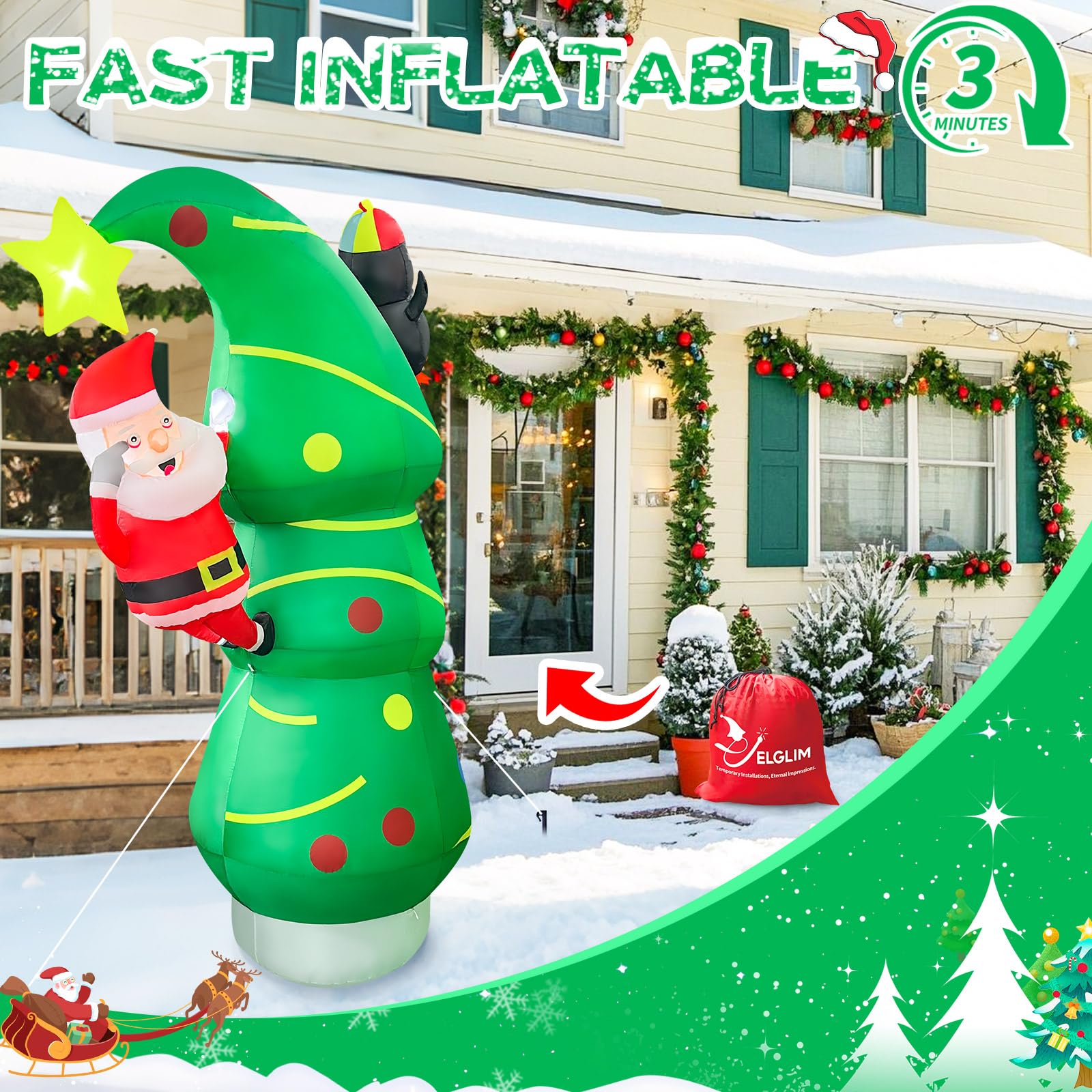 Père Noël agitant la main (Père Noël et sapin de Noël, 2,1 m)