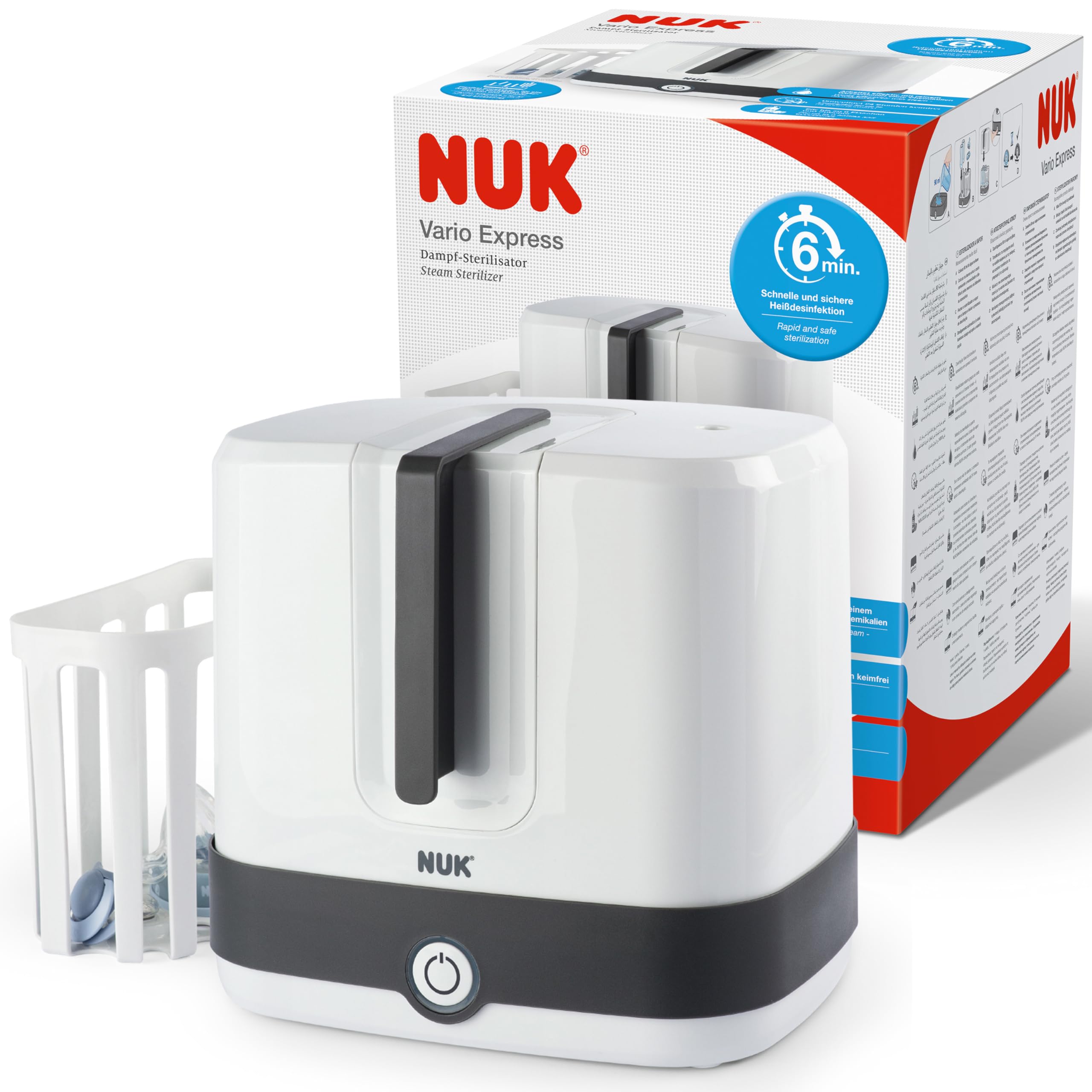 NUK Vario Express Stérilisateur de Biberons | Arrêt Automatique | Jusqu'à 6 Bouteilles + Accessoires en 6 Min