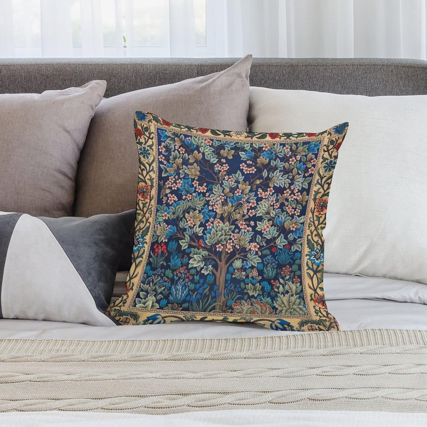 William Morris Floral Original Throw Pillow Covers Boho Art Retro Design Cozy Square Throw Pillowcases Home Decor for Bed Couch Sofa Living Room Cushion Cover 22"X22"Set of 2