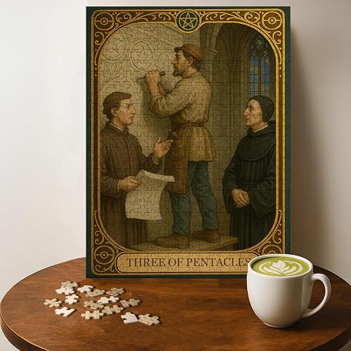 Minor Arcana PENTACLES 03 Three Tarot Card Jigsaw Puzzle - 500 Pieces Wooden Puz
